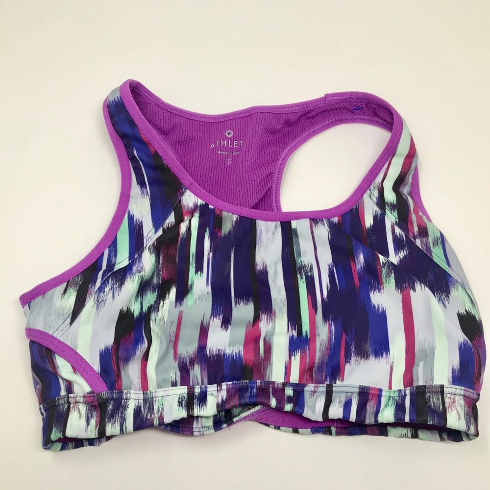 Athleta Purple Watercolor Sports Bra KeyHole Back